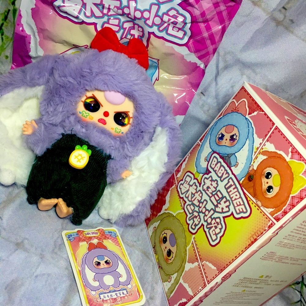 Baby Three purple bunny SPECIAL liquid blue glitter eyes fangs Macaron V2 plush